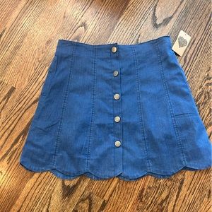 NWT Lush Button DownScalloped Skirt Denim Medium